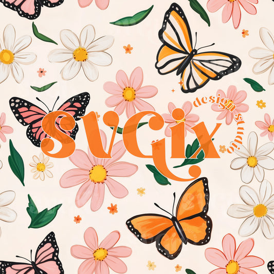 Spring Butterflies Seamless Pattern