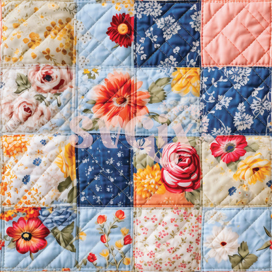 Spring Flowers Patchwork Quilt Seamless Pattern