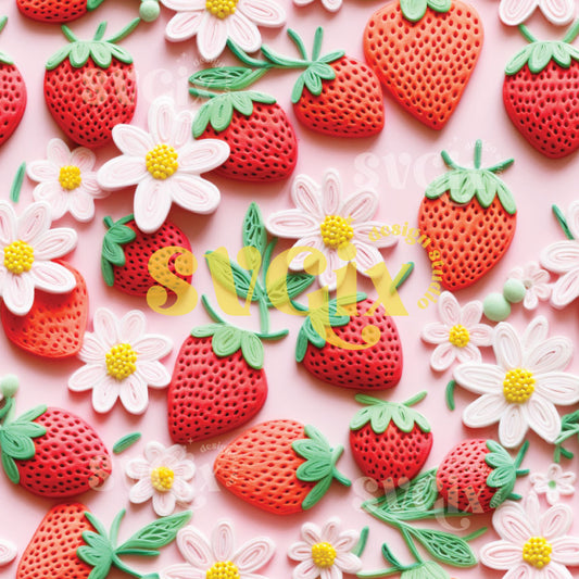 Summer Strawberries Seamless Pattern
