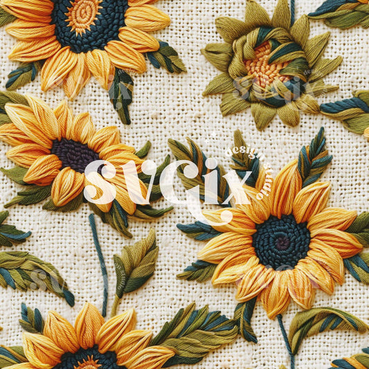 Sunflower Garden Embroidery Seamless Pattern
