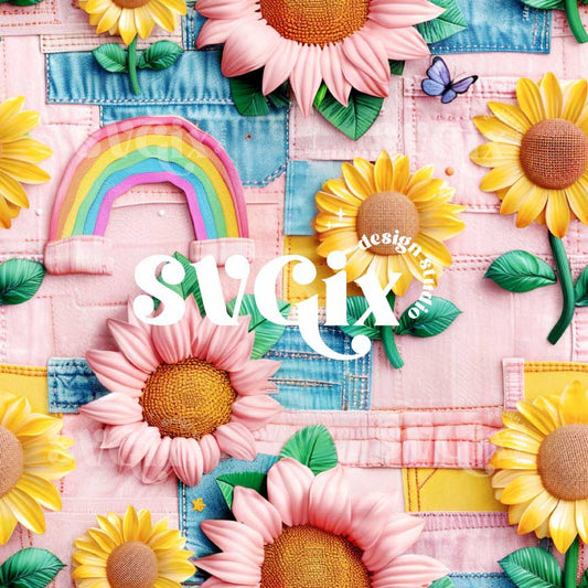 Sunflowers  Embroidery Seamless Pattern