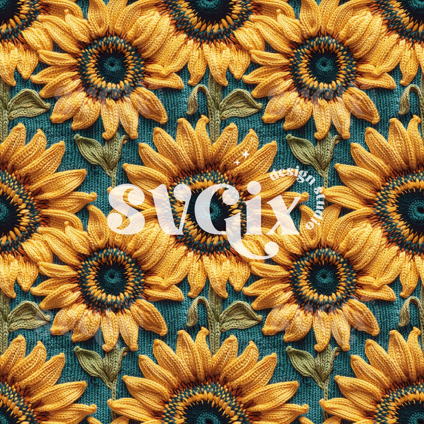 Sunflowers Blue Knit Seamless Pattern
