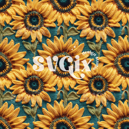 Sunflowers Blue Knit Seamless Pattern