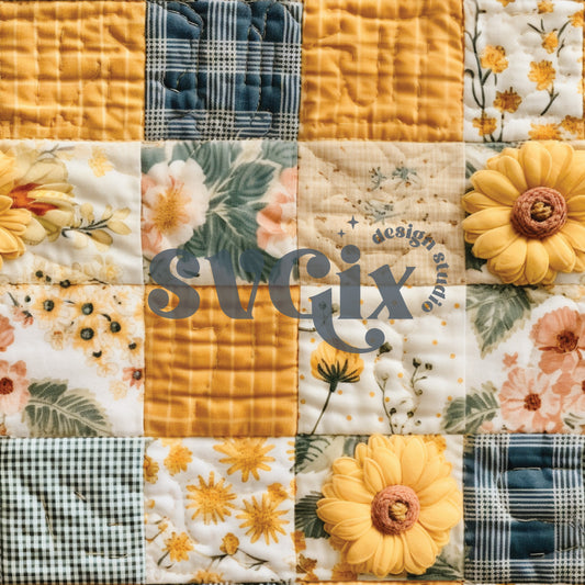 Daises Patchwork Quilt II Seamless Pattern