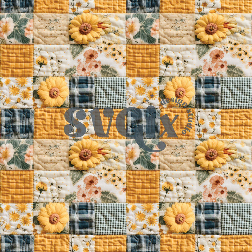 Daises Patchwork Quilt II Seamless Pattern