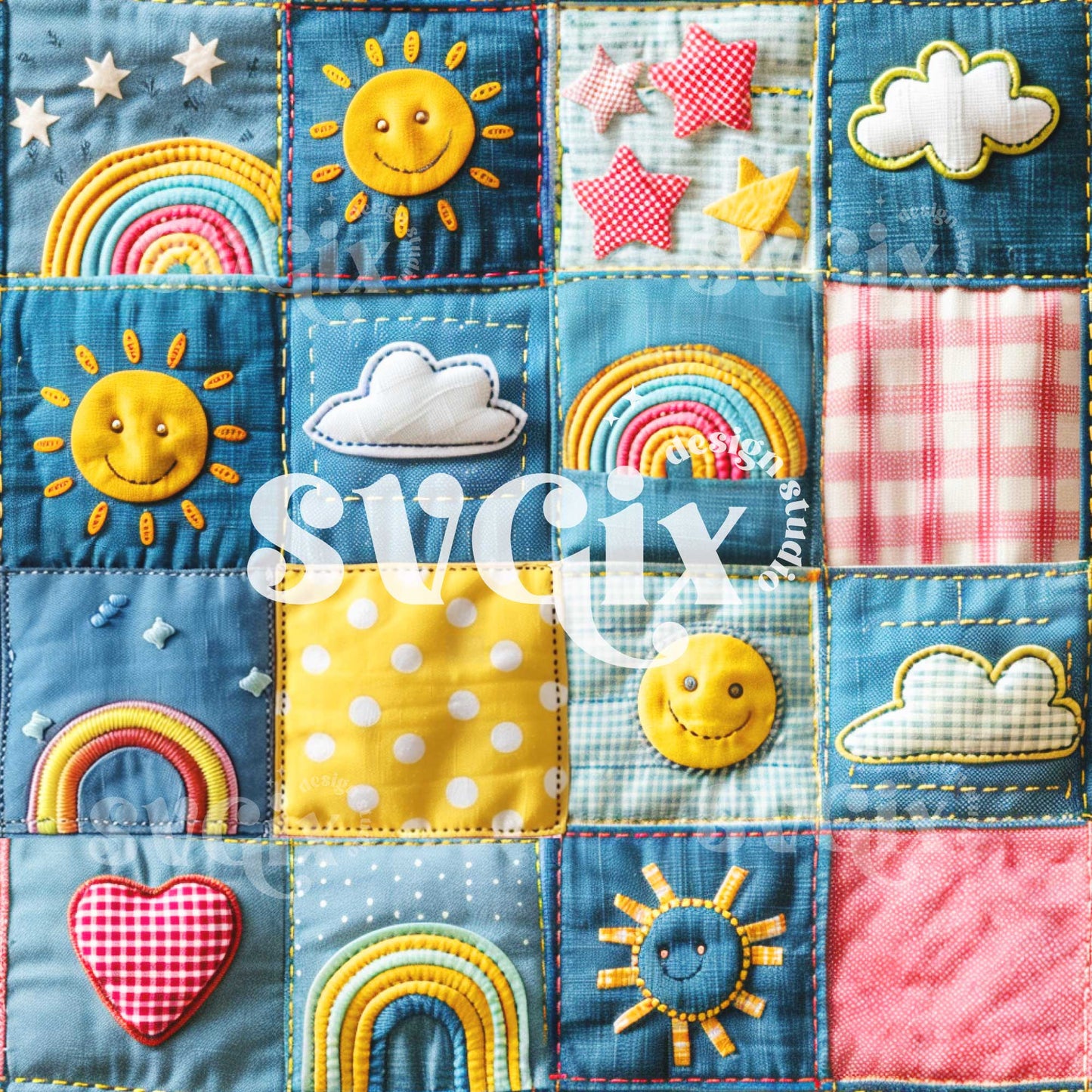 Sunshine and Rainbows Quilt Seamless Pattern