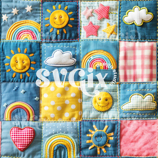 Sunshine and Rainbows Quilt Seamless Pattern