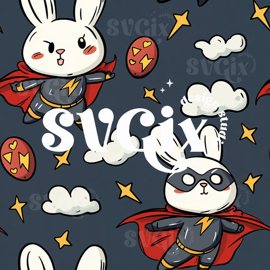 Super Hero Bunnies Seamless Pattern