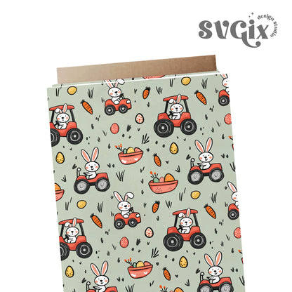 Tractor Easter Bunny Farm Seamless Pattern