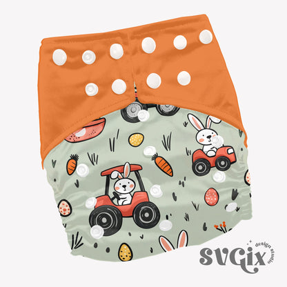 Tractor Easter Bunny Farm Seamless Pattern