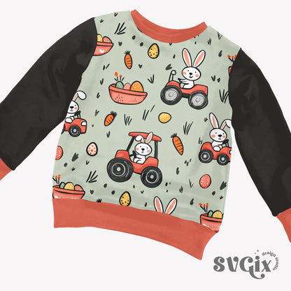 Tractor Easter Bunny Farm Seamless Pattern