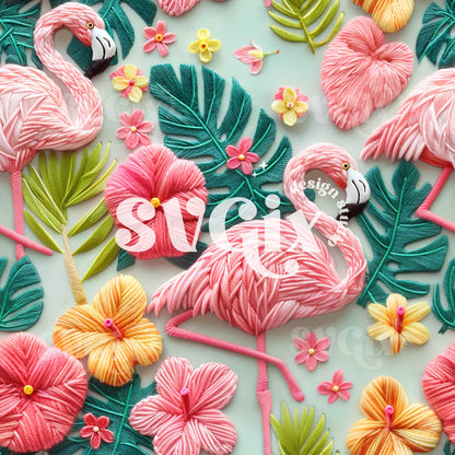 Tropical Flamingos Seamless Pattern