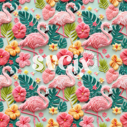 Tropical Flamingos Seamless Pattern