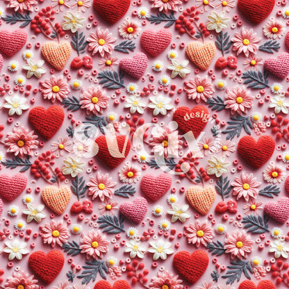 Valentines Floral Embroidery Seamless Pattern