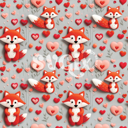 Valentines Fox Embroidery Seamless Pattern