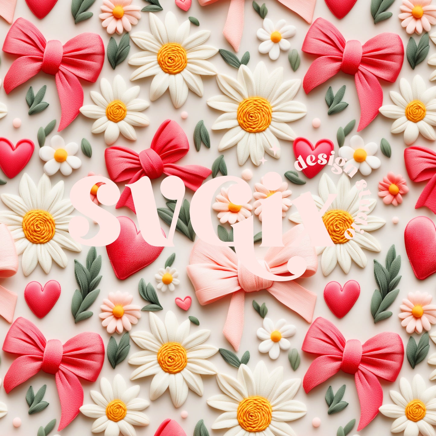 Vday Coquette Seamless Valentines Floral Daisy Hearts