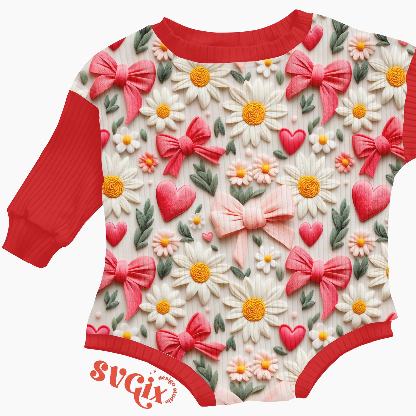 Vday Coquette Seamless Valentines Floral Daisy Hearts