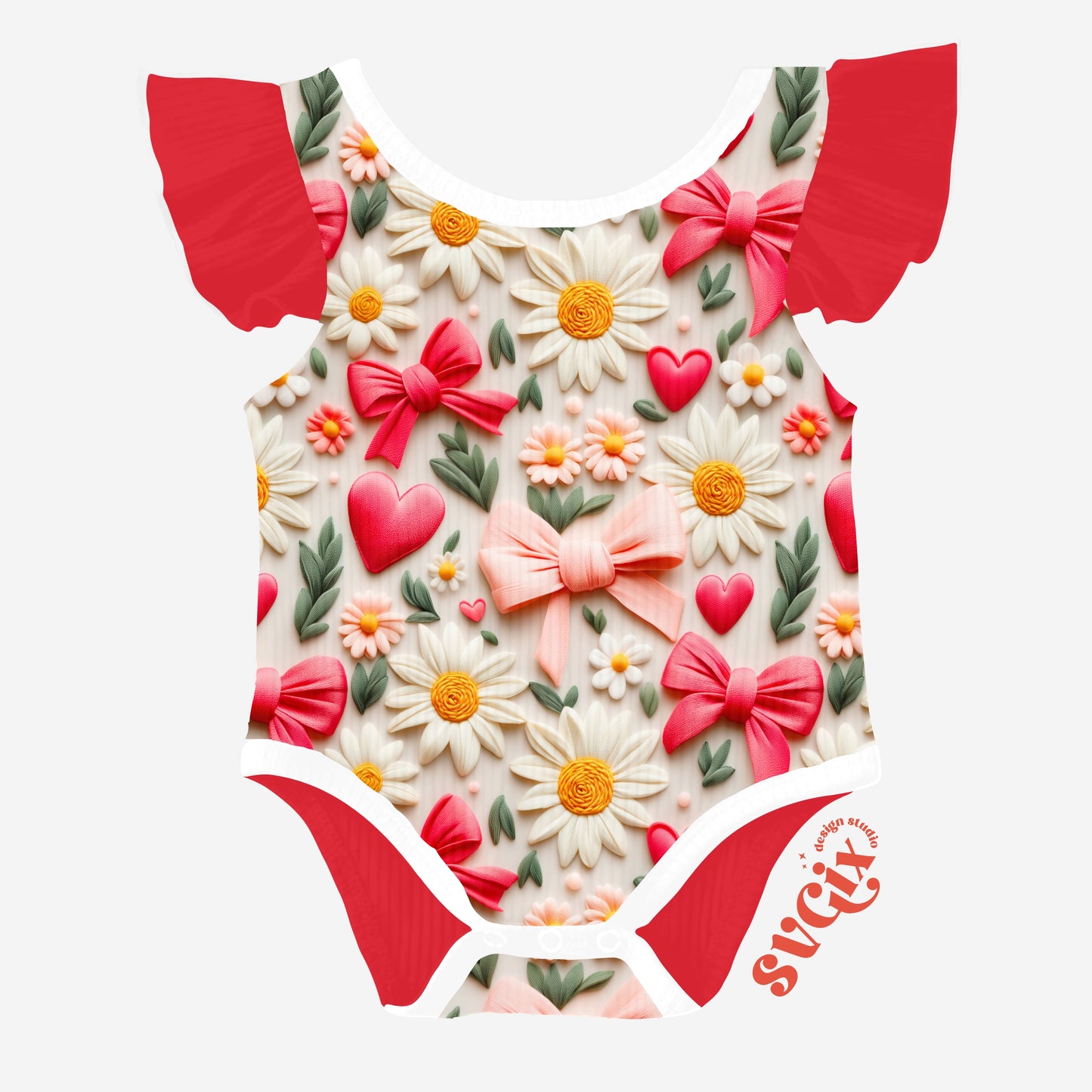 Vday Coquette Seamless Valentines Floral Daisy Hearts