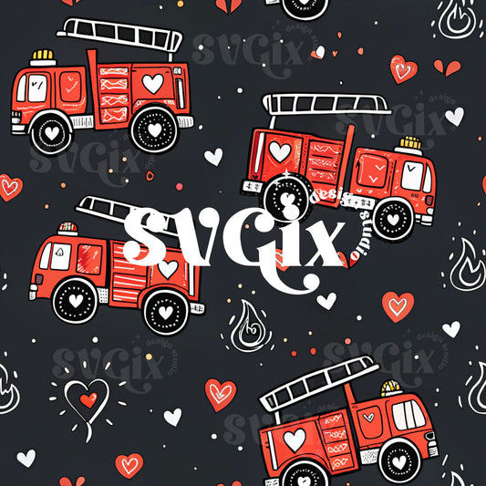 Vday Firetrucks Seamless Pattern
