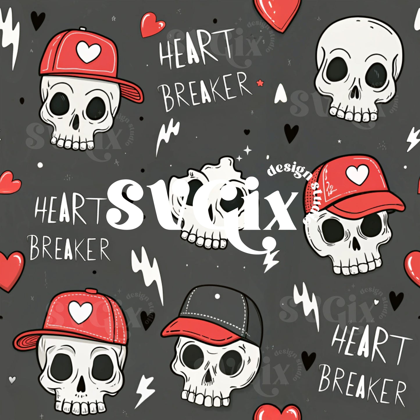 Vday Heart Breaker Skulls Seamless Pattern