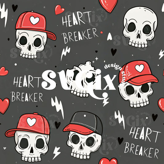 Vday Heart Breaker Skulls Seamless Pattern