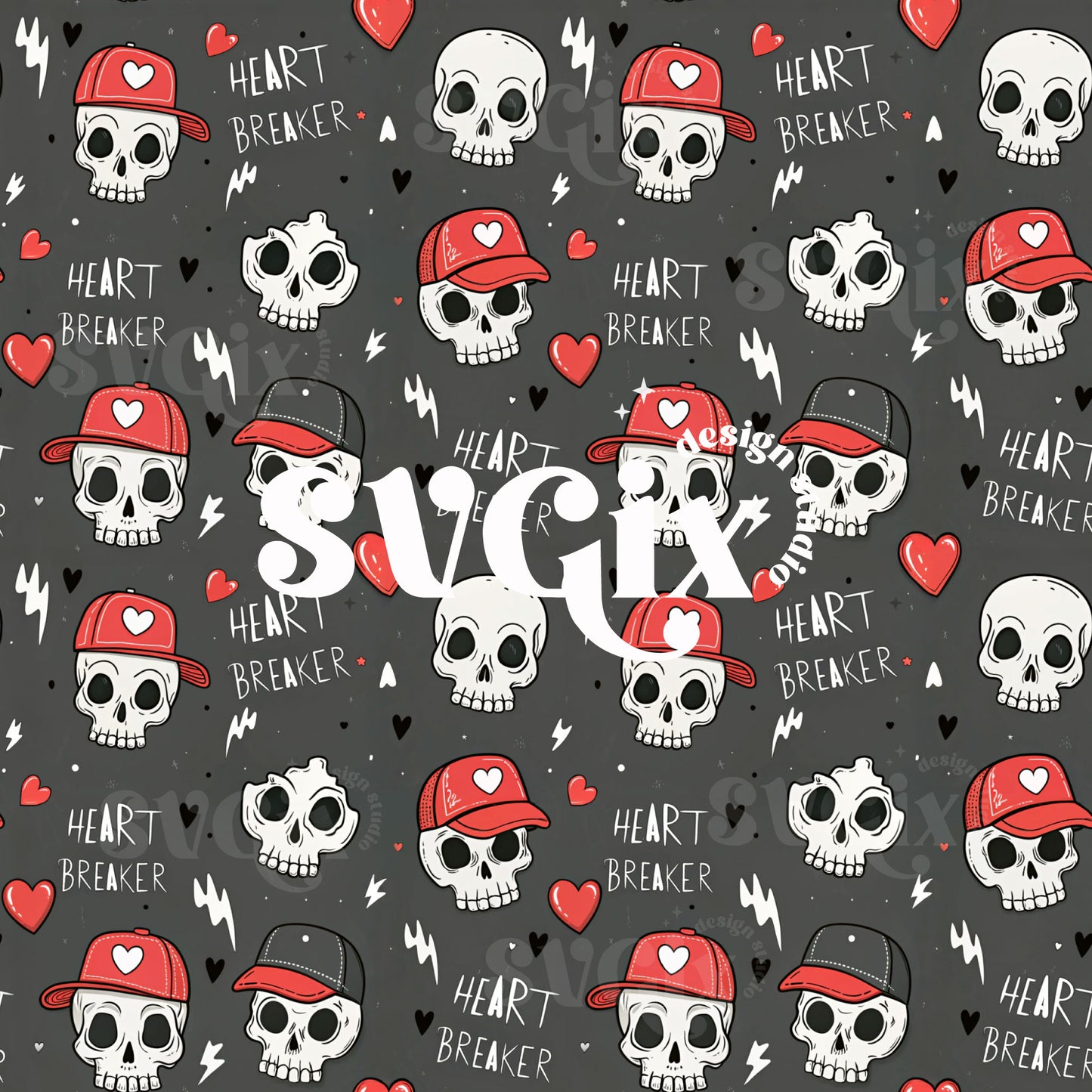 Vday Heart Breaker Skulls Seamless Pattern