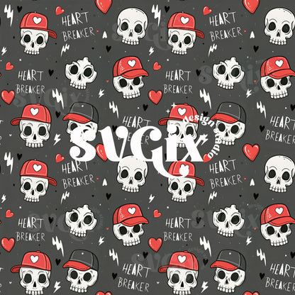 Vday Heart Breaker Skulls Seamless Pattern