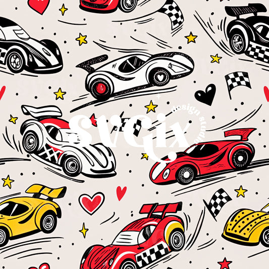 Vday Racing Cars Seamless Pattern