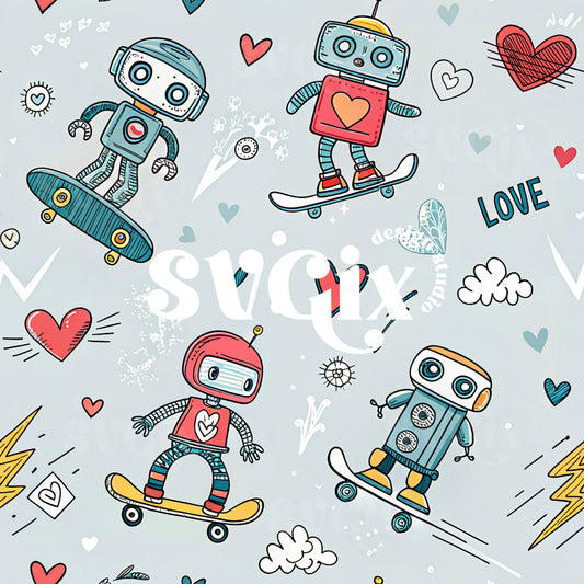 Vday Robots Seamless Pattern