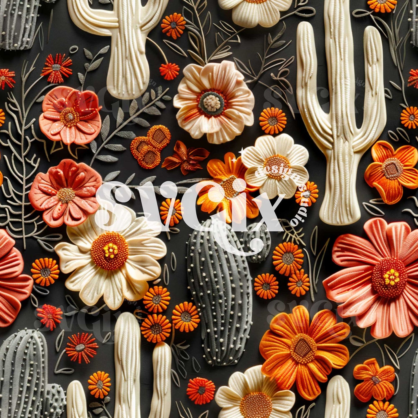 White Cactus Seamless Pattern