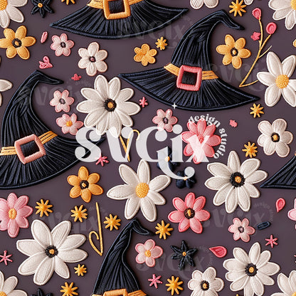 Witch Hats Floral Seamless Pattern