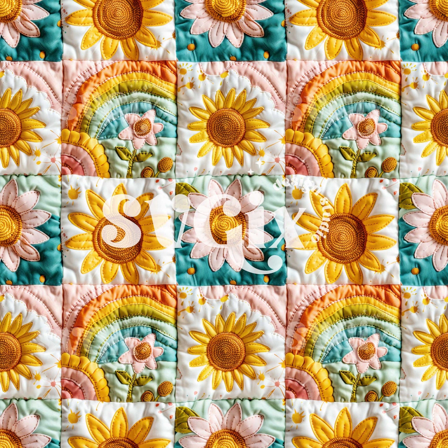 Yellow Daisy Rainbows Seamless Pattern