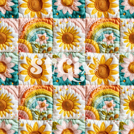 Yellow Daisy Rainbows Seamless Pattern