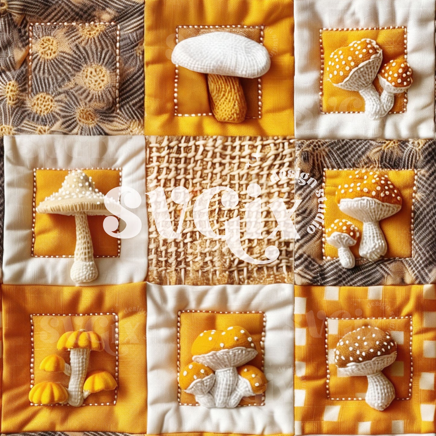 Yellow Mushies Quilt Seamless Pattern