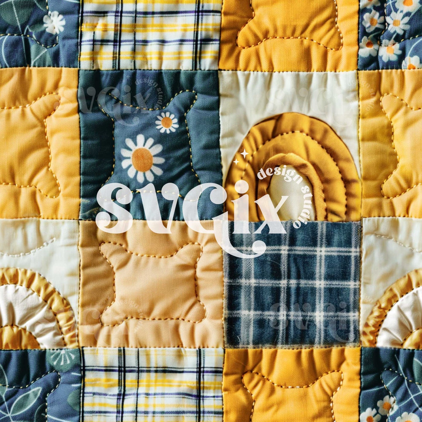 Yellow Rainbows Faux Quilt Seamless Pattern