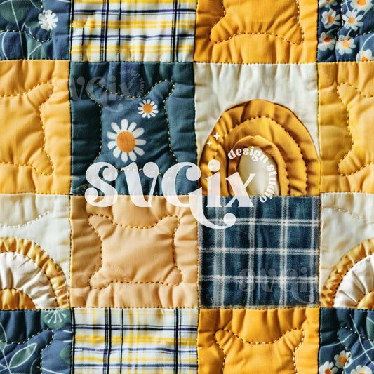 Yellow Rainbows Faux Quilt Seamless Pattern