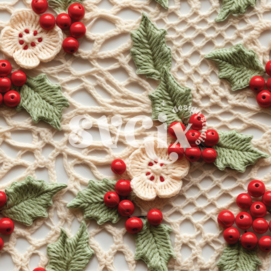 Christmas Holly Crochet Seamless Pattern