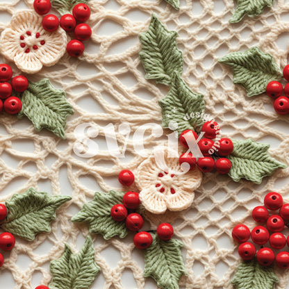 Christmas Holly Crochet Seamless Pattern