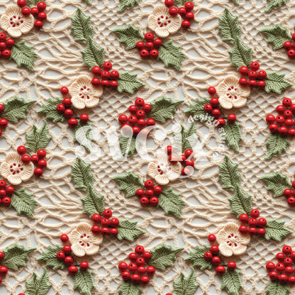 Christmas Holly Crochet Seamless Pattern