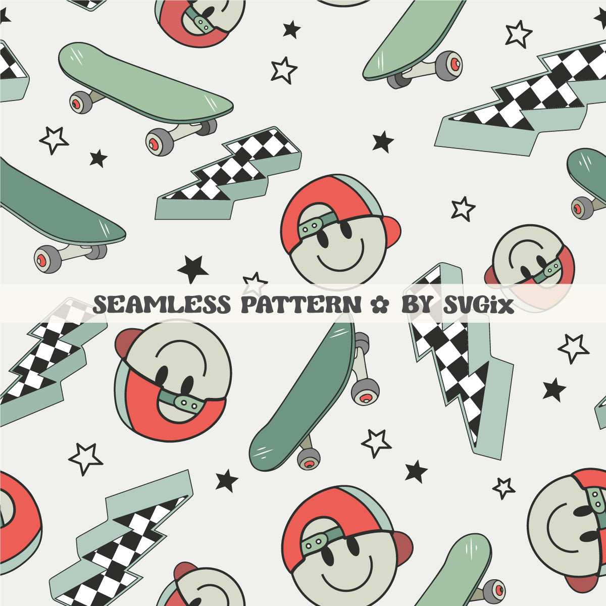 Boy Summer Skateboard Seamless Pattern