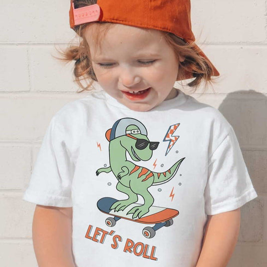 Let's Roll Summer Boy Skateboard Dino PNG - SVGix